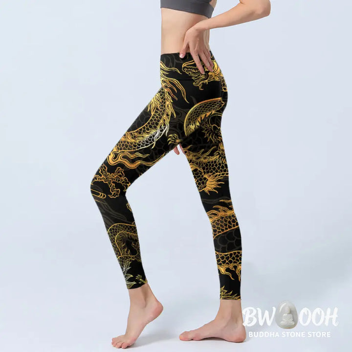 BWOOOH printed yoga leggings - Golden Dragon Print Gym Leggings Women&