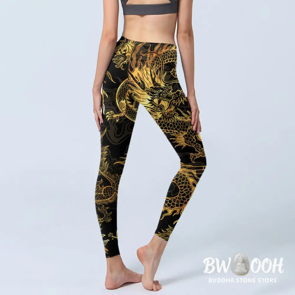 BWOOOH printed yoga leggings - Golden Dragon Print Gym Leggings Women&