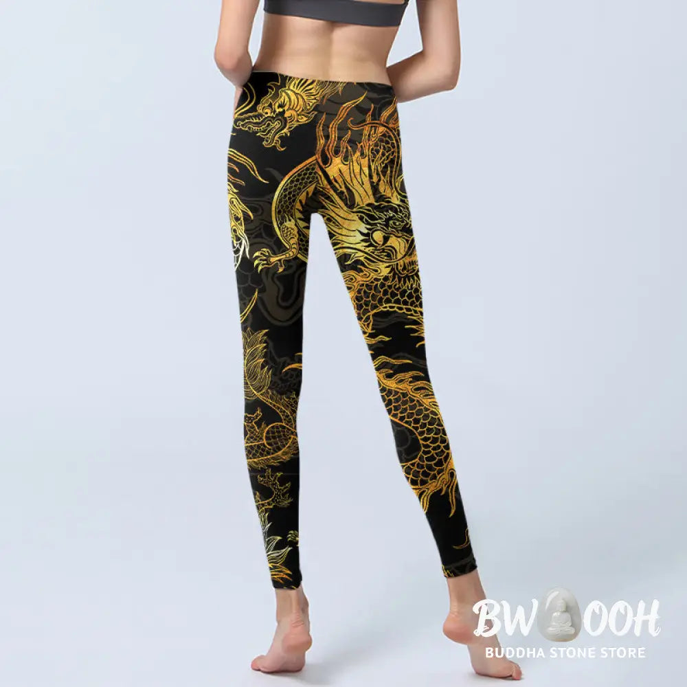 BWOOOH printed yoga leggings - Golden Dragon Print Gym Leggings Women&