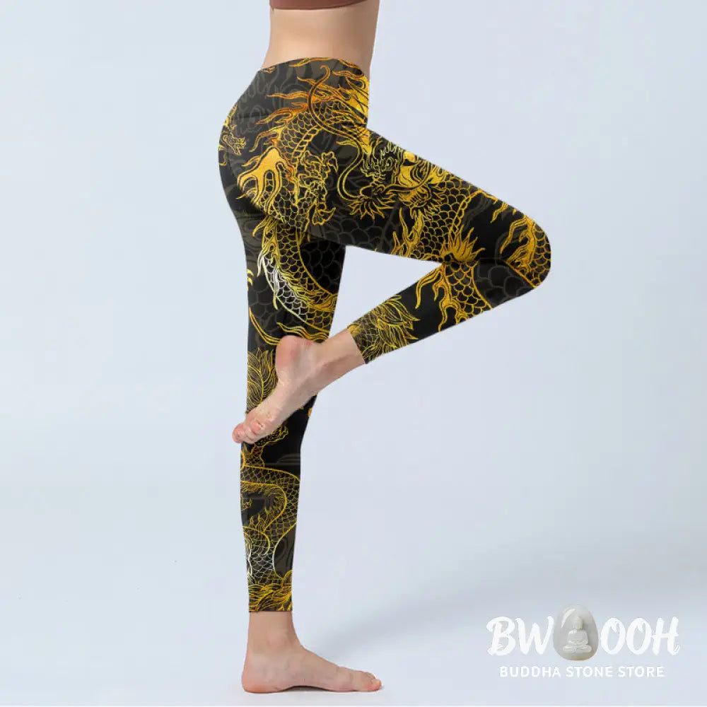 BWOOOH printed yoga leggings - Golden Dragon Print Gym Leggings Women&