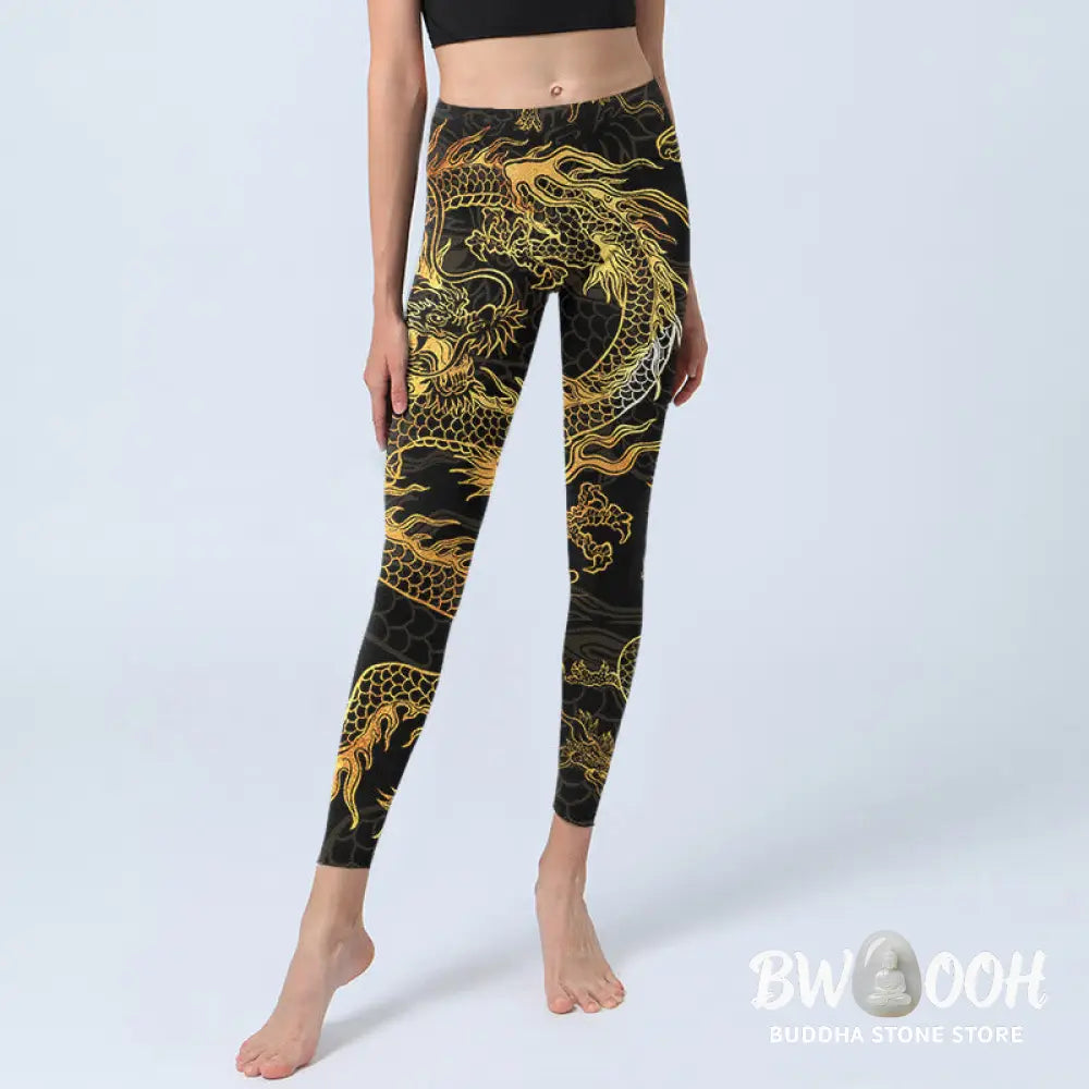 BWOOOH printed yoga leggings - Golden Dragon Print Gym Leggings Women&