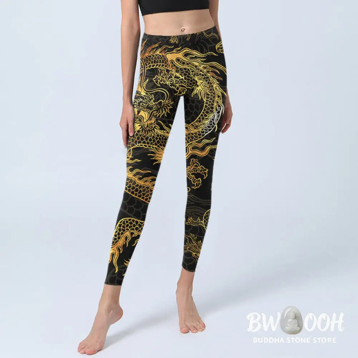 BWOOOH printed yoga leggings - Golden Dragon Print Gym Leggings Women&