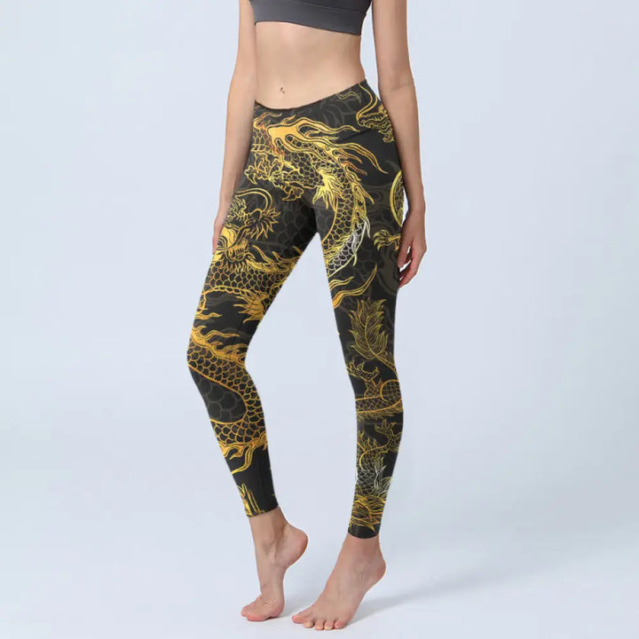BWOOOH printed yoga leggings - Golden Dragon Print Gym Leggings Women&