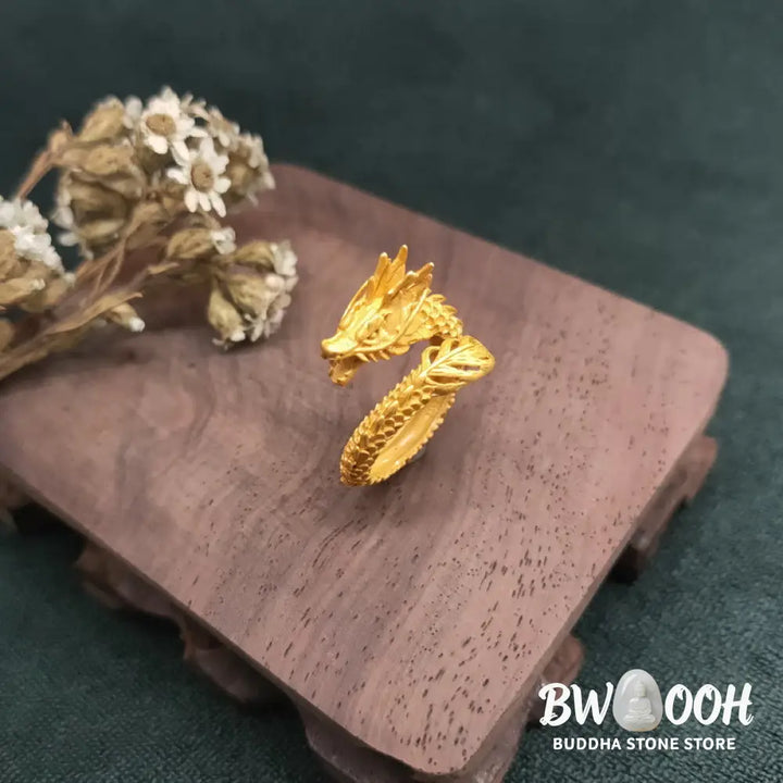 Buddha Stones Golden Dragon Success Strength Ring - BWOOOH - Dragon(Protection♥Success) - Ring