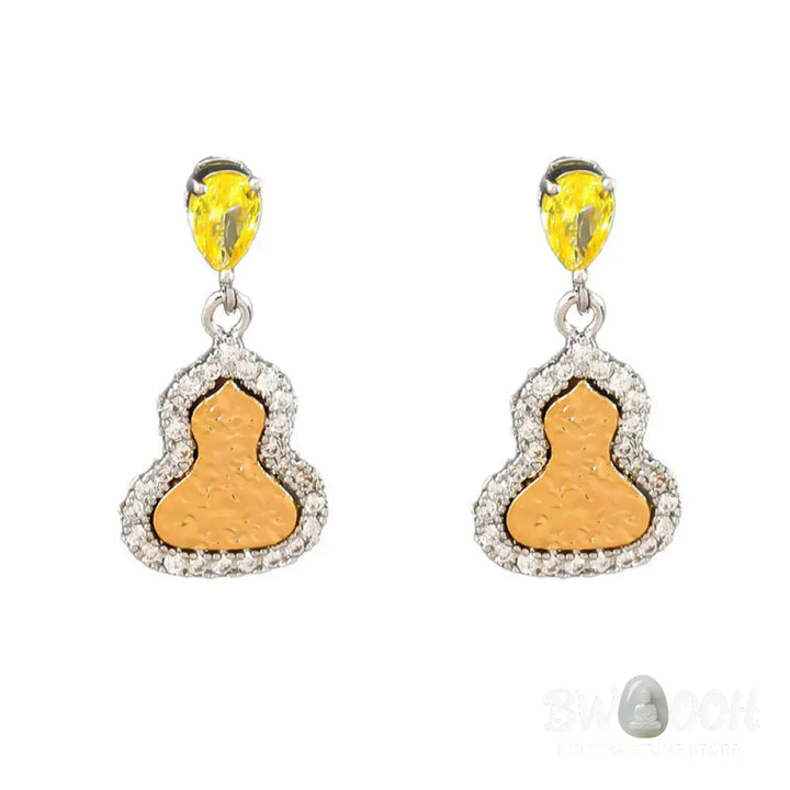 Buddha Stones Golden Gourd Zircon Copper Wealth Stud Earrings - Gourd(925 Sterling Silver Posts) - Earrings