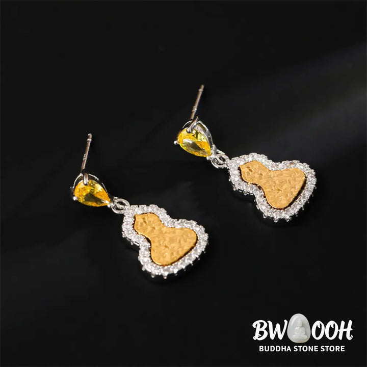 Buddha Stones Golden Gourd Zircon Copper Wealth Stud Earrings - Gourd(925 Sterling Silver Posts) - Earrings