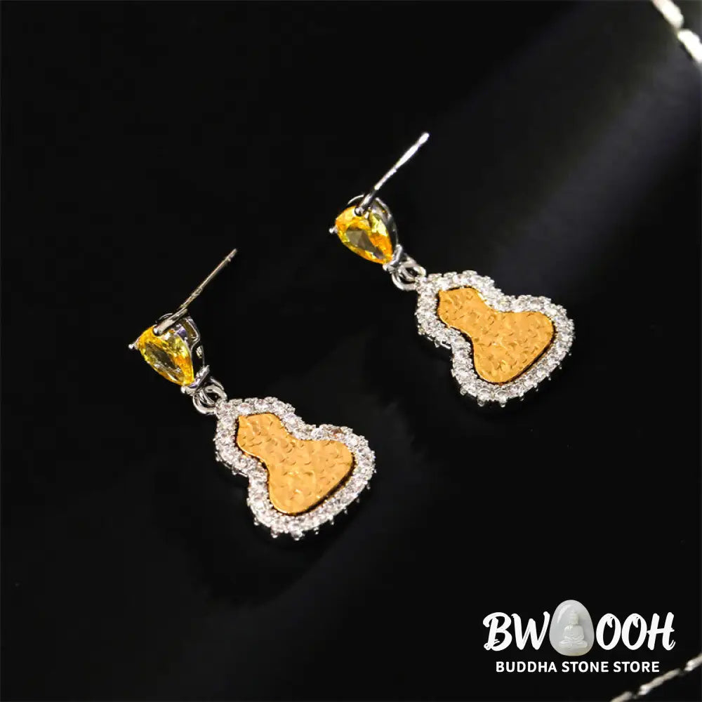 Buddha Stones Golden Gourd Zircon Copper Wealth Stud Earrings - Gourd(925 Sterling Silver Posts) - Earrings