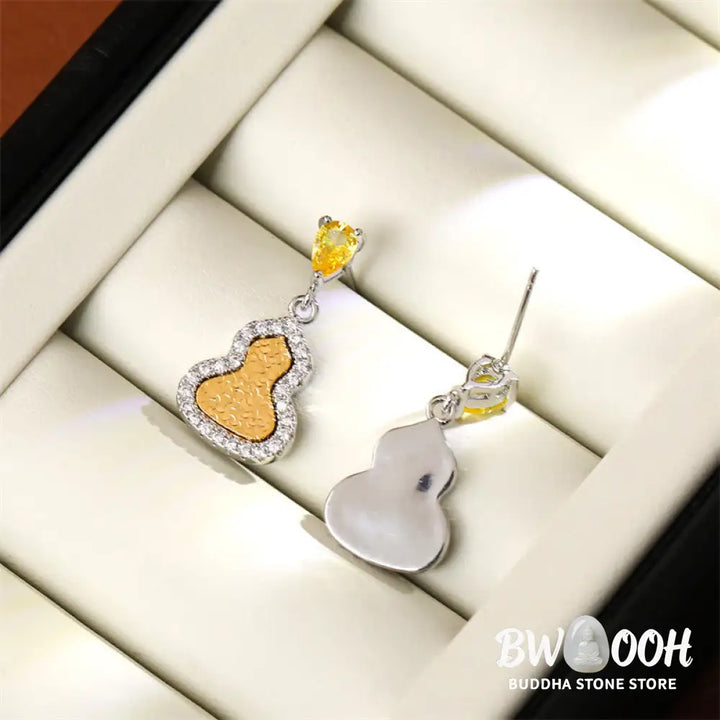 Buddha Stones Golden Gourd Zircon Copper Wealth Stud Earrings - Gourd(925 Sterling Silver Posts) - Earrings