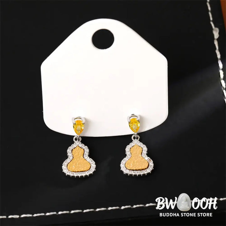 Buddha Stones Golden Gourd Zircon Copper Wealth Stud Earrings - Gourd(925 Sterling Silver Posts) - Earrings