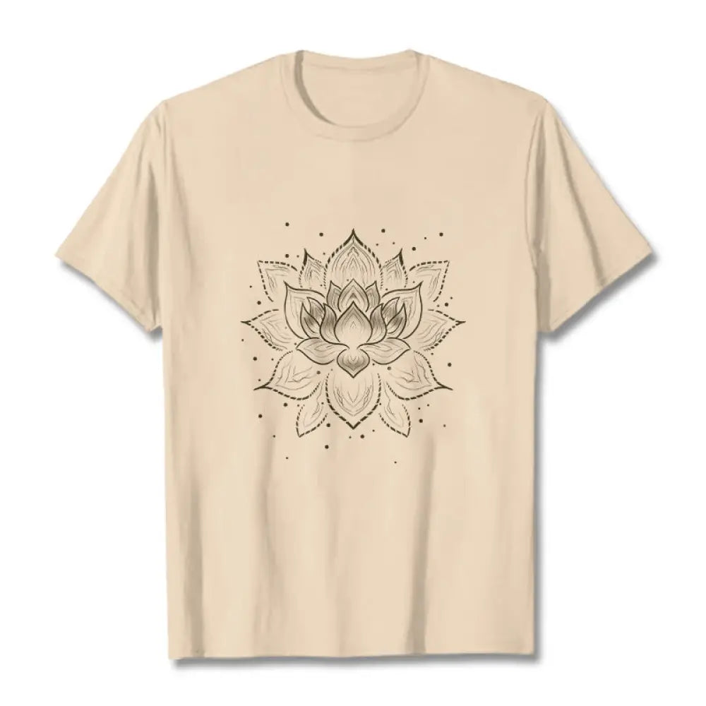 Buddha Stones Golden Lotus Flower Design Tee T-shirt - Bisque / S - T-Shirts