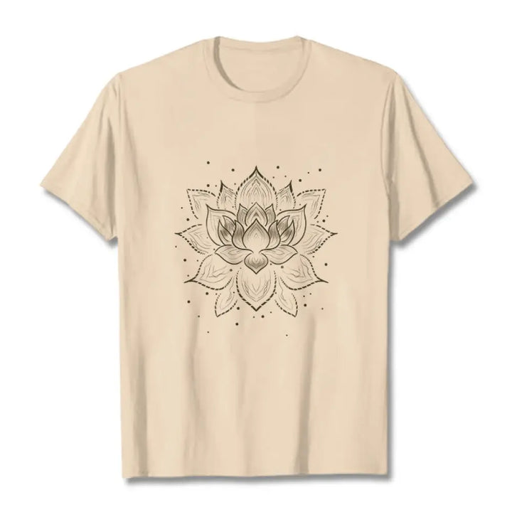Buddha Stones Golden Lotus Flower Design Tee T-shirt - Bisque / S - T-Shirts