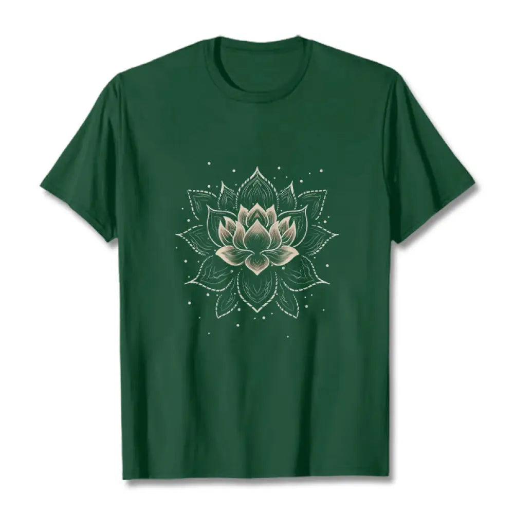 Buddha Stones Golden Lotus Flower Design Tee T-shirt - ForestGreen / S - T-Shirts