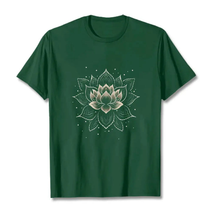 Buddha Stones Golden Lotus Flower Design Tee T-shirt - ForestGreen / S - T-Shirts