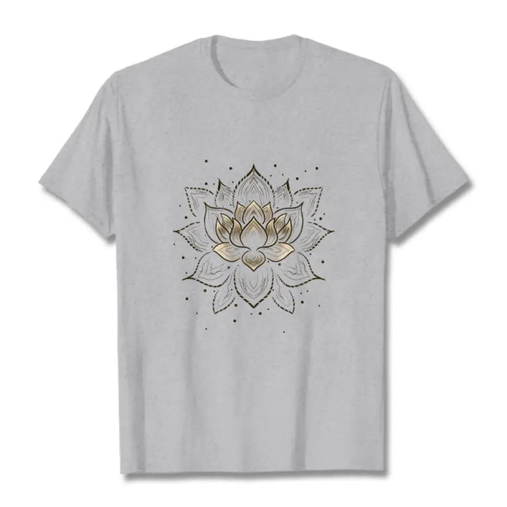 Buddha Stones Golden Lotus Flower Design Tee T-shirt - LightGrey / S - T-Shirts