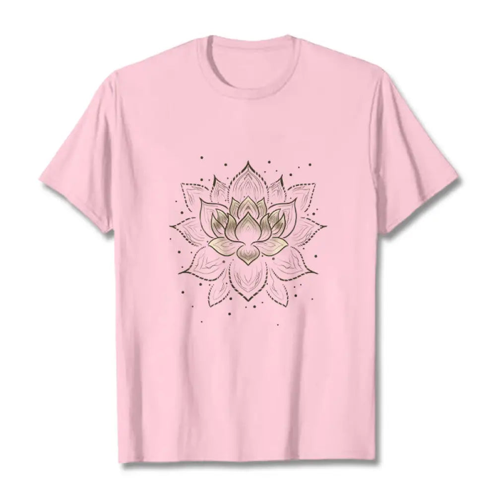 Buddha Stones Golden Lotus Flower Design Tee T-shirt - LightPink / S - T-Shirts