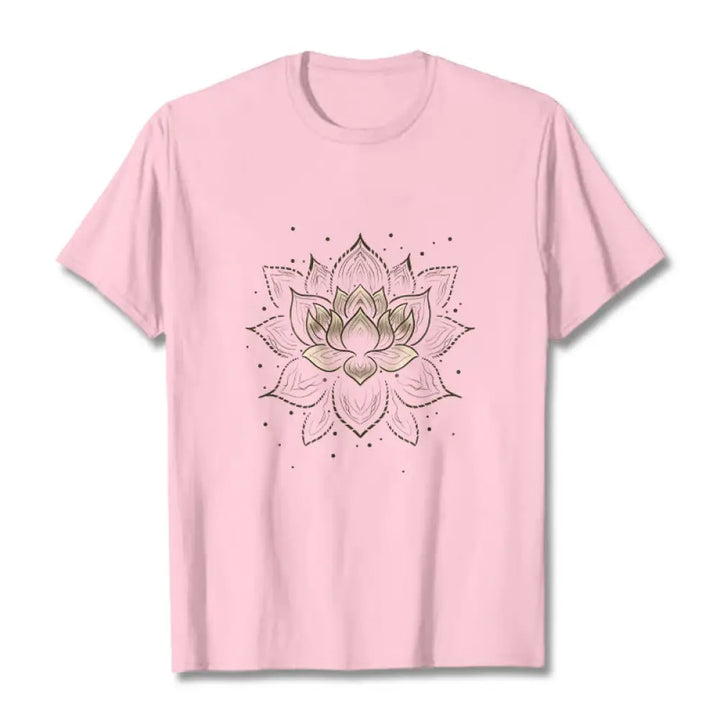 Buddha Stones Golden Lotus Flower Design Tee T-shirt - LightPink / S - T-Shirts