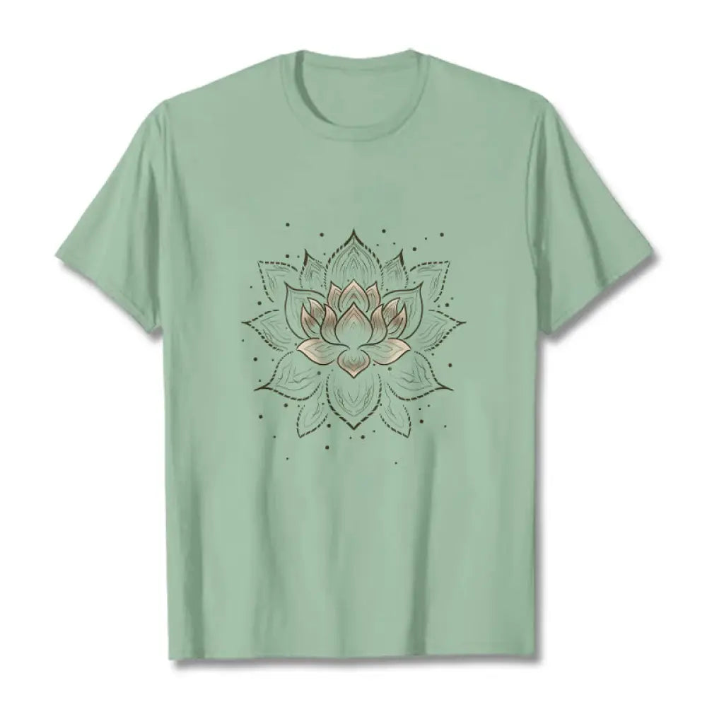Buddha Stones Golden Lotus Flower Design Tee T-shirt - PaleGreen / S - T-Shirts
