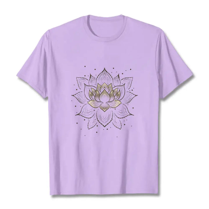 Buddha Stones Golden Lotus Flower Design Tee T-shirt - Plum / S - T-Shirts