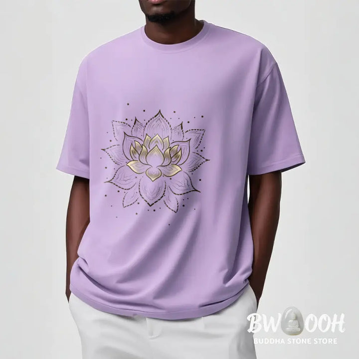 Buddha Stones Golden Lotus Flower Design Tee T-shirt - T-Shirts