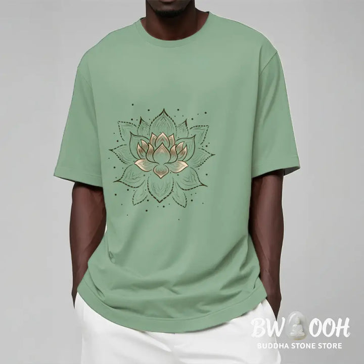 Buddha Stones Golden Lotus Flower Design Tee T-shirt - T-Shirts
