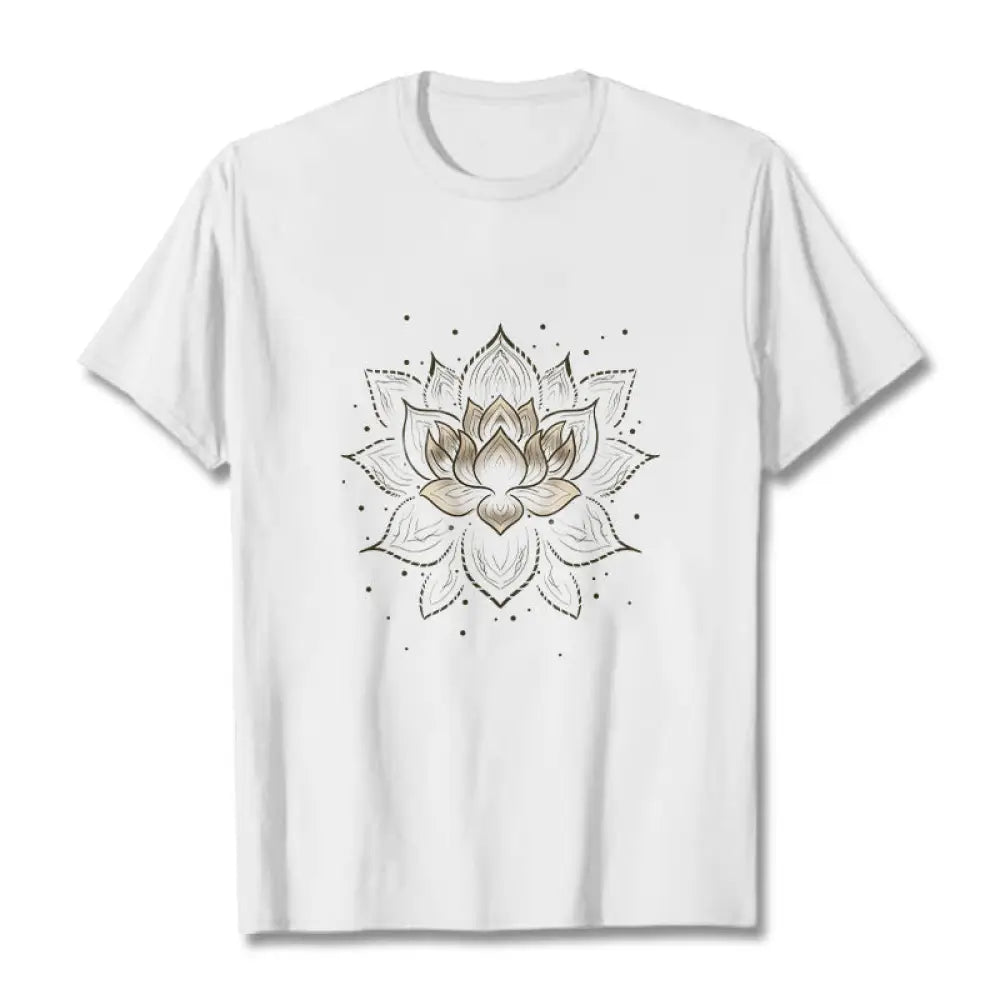 Buddha Stones Golden Lotus Flower Design Tee T-shirt - White / S - T-Shirts