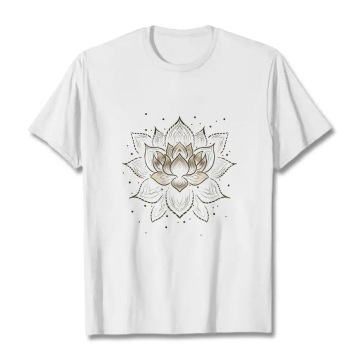 Buddha Stones Golden Lotus Flower Design Tee T-shirt - White / S - T-Shirts