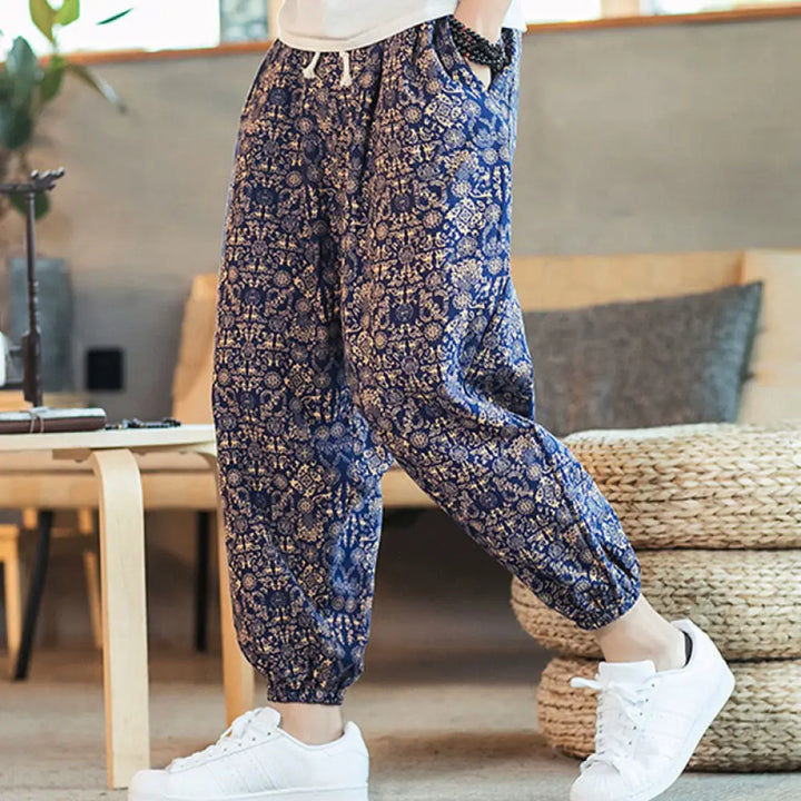 BWOOOH mandala print harem pants - Golden Mandala Pattern Cotton Linen Draw