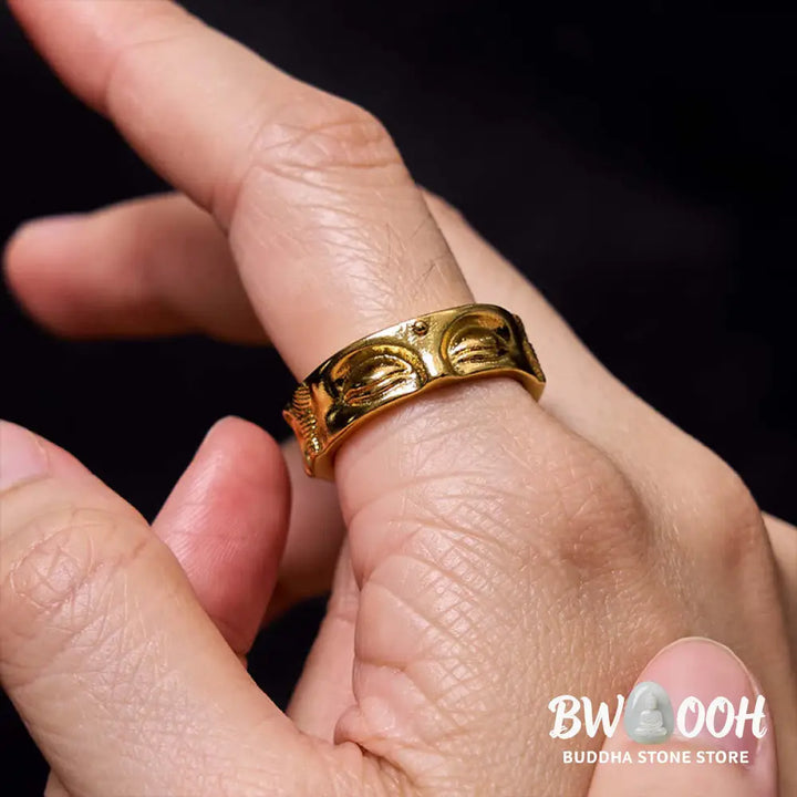 Buddha Stones Golden Meditation Buddha Serenity Copper Adjustable Ring - Buddha(Adjustable) - Ring