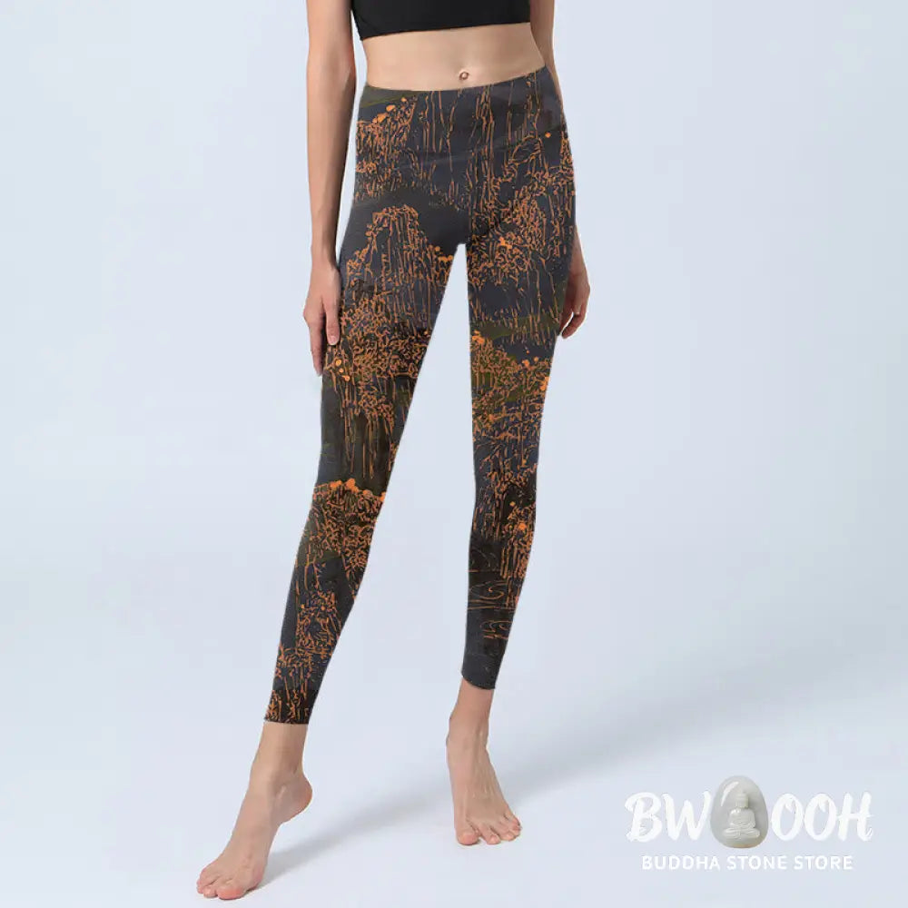 BWOOOH printed yoga leggings - Golden Mountains Clouds Print Gym Leggin
