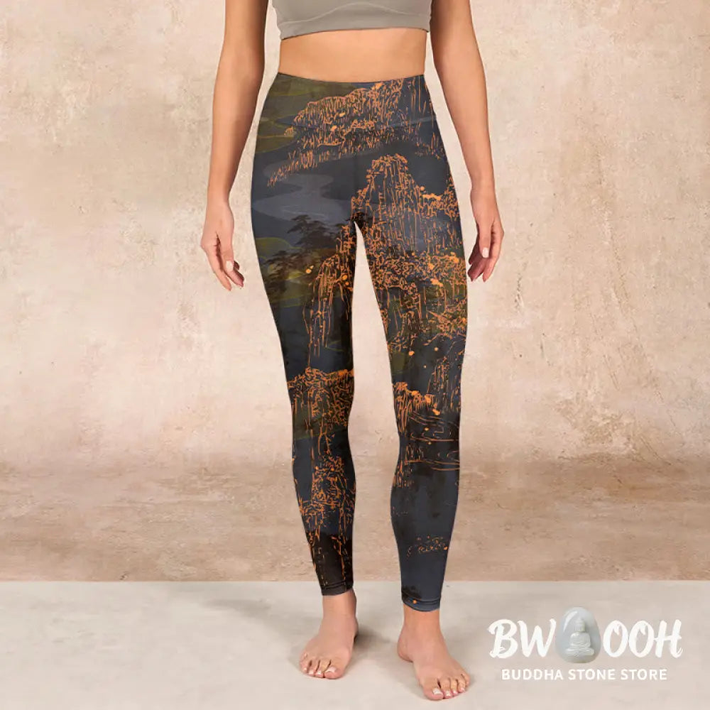 BWOOOH printed yoga leggings - Golden Mountains Clouds Print Gym Leggin