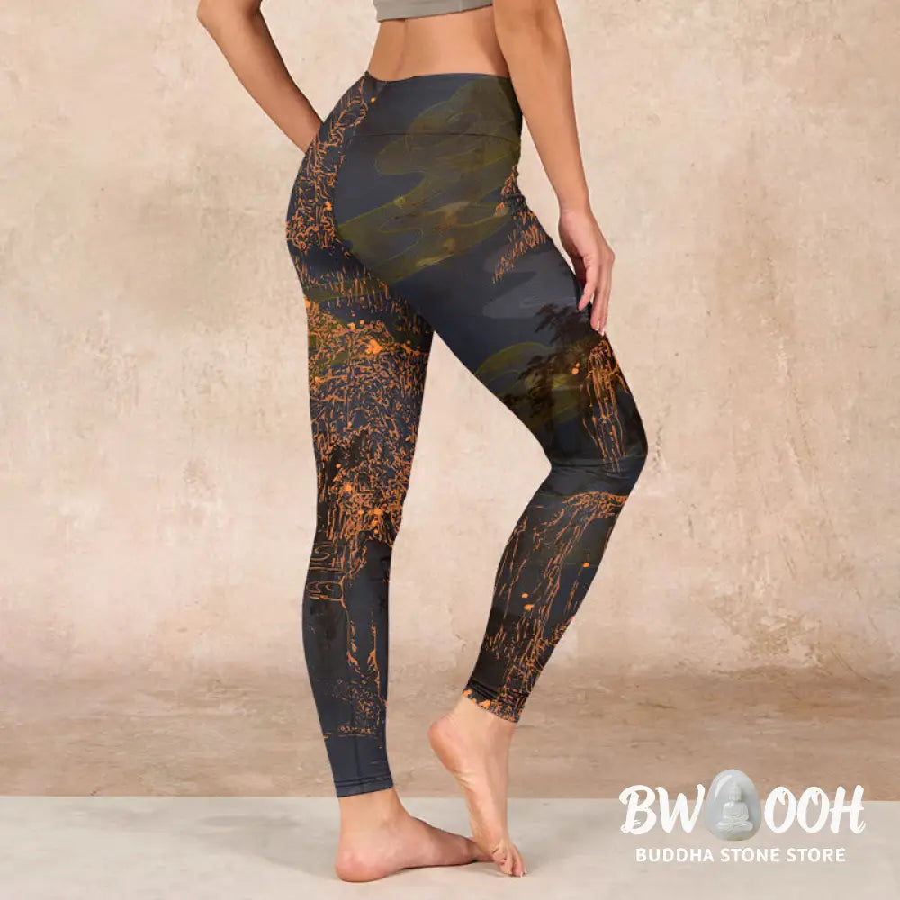 BWOOOH printed yoga leggings - Golden Mountains Clouds Print Gym Leggin
