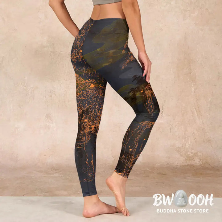 BWOOOH printed yoga leggings - Golden Mountains Clouds Print Gym Leggin