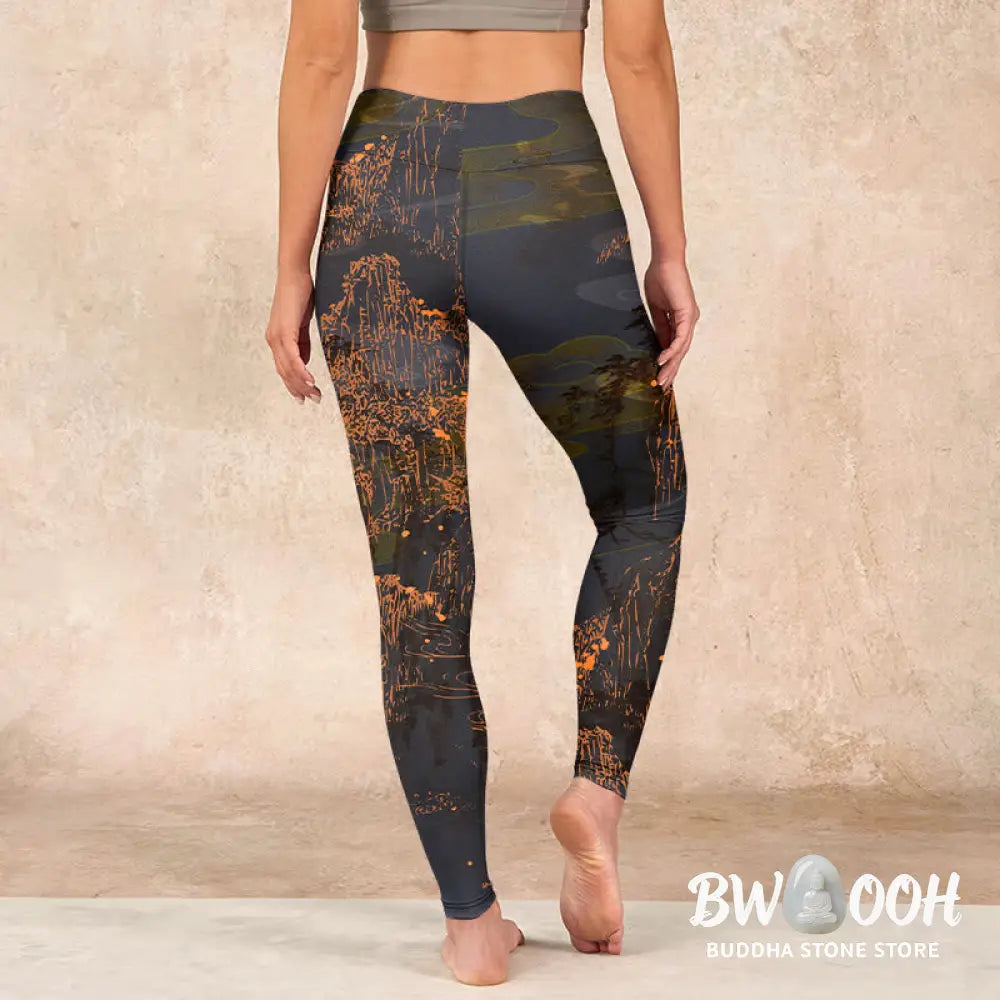 BWOOOH printed yoga leggings - Golden Mountains Clouds Print Gym Leggin