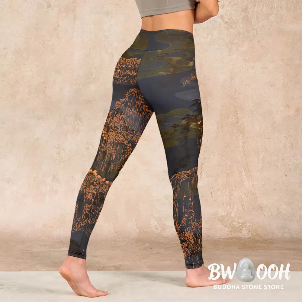 BWOOOH printed yoga leggings - Golden Mountains Clouds Print Gym Leggin