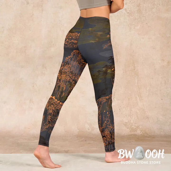 BWOOOH printed yoga leggings - Golden Mountains Clouds Print Gym Leggin