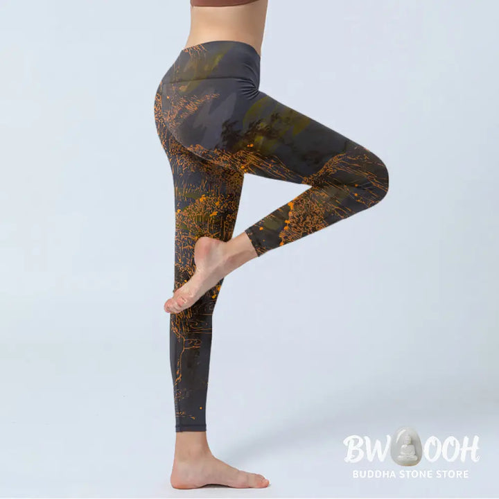 BWOOOH printed yoga leggings - Golden Mountains Clouds Print Gym Leggin