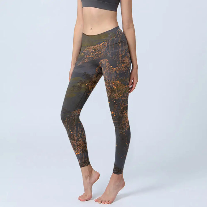 BWOOOH printed yoga leggings - Golden Mountains Clouds Print Gym Leggin