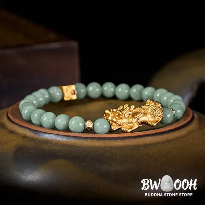 Buddha Stones Golden Pi Xiu Charm Jade Luck Prosperity Beaded Bracelet - Bracelet
