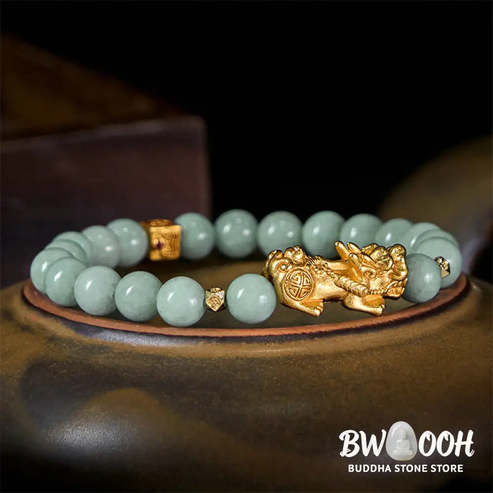 Buddha Stones Golden Pi Xiu Charm Jade Luck Prosperity Beaded Bracelet - Bracelet