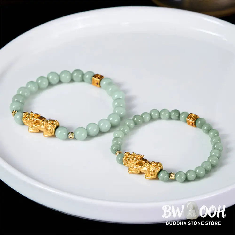 Buddha Stones Golden Pi Xiu Charm Jade Luck Prosperity Beaded Bracelet - Bracelet