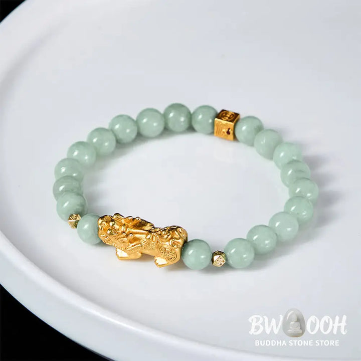 Buddha Stones Golden Pi Xiu Charm Jade Luck Prosperity Beaded Bracelet - Bracelet