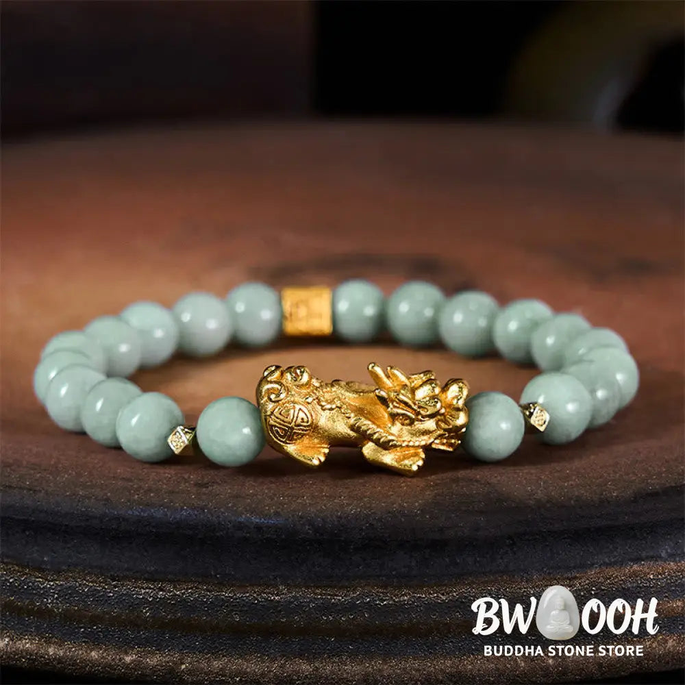 Buddha Stones Golden Pi Xiu Charm Jade Luck Prosperity Beaded Bracelet - Bracelet