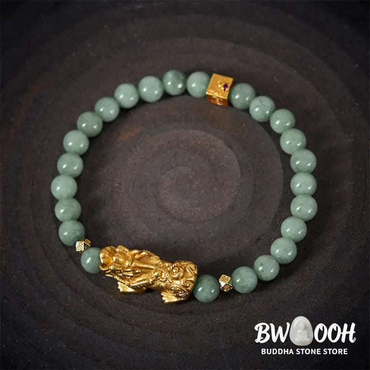 Buddha Stones Golden Pi Xiu Charm Jade Luck Prosperity Beaded Bracelet - Bracelet