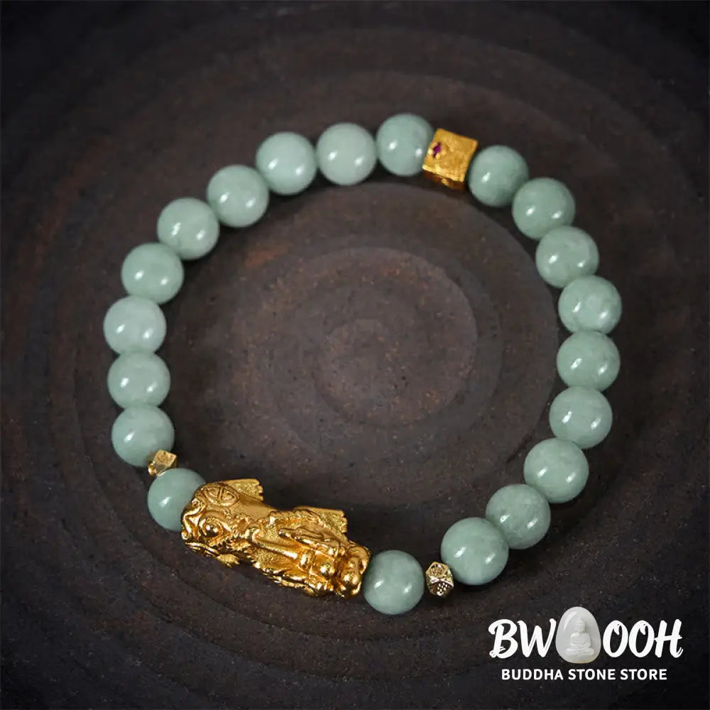 Buddha Stones Golden Pi Xiu Charm Jade Luck Prosperity Beaded Bracelet - Bracelet