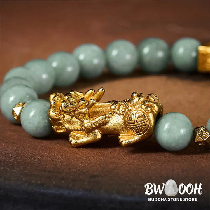 Buddha Stones Golden Pi Xiu Charm Jade Luck Prosperity Beaded Bracelet - Bracelet