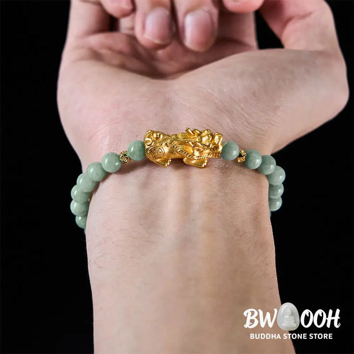 Buddha Stones Golden Pi Xiu Charm Jade Luck Prosperity Beaded Bracelet - Bracelet