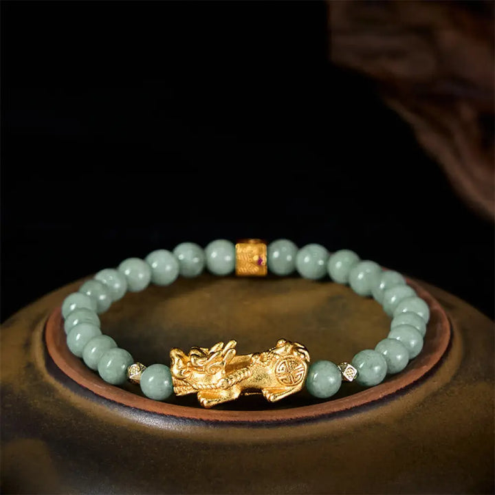 Buddha Stones Golden Pi Xiu Charm Jade Luck Prosperity Beaded Bracelet - 6mm Jade(Wrist Circumference: 14-16 cm)