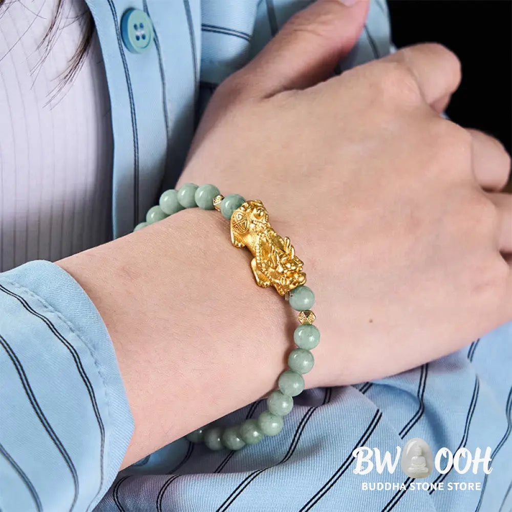 Buddha Stones Golden Pi Xiu Charm Jade Luck Prosperity Beaded Bracelet - Bracelet