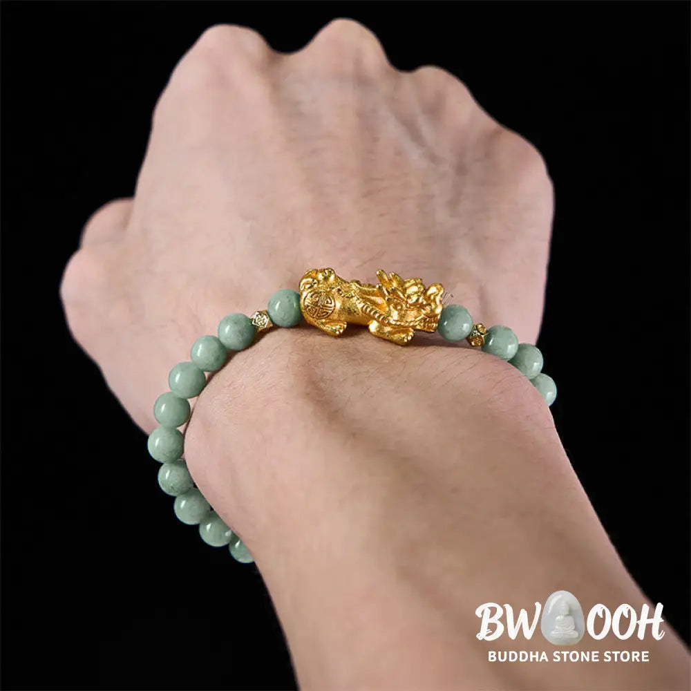 Buddha Stones Golden Pi Xiu Charm Jade Luck Prosperity Beaded Bracelet - Bracelet