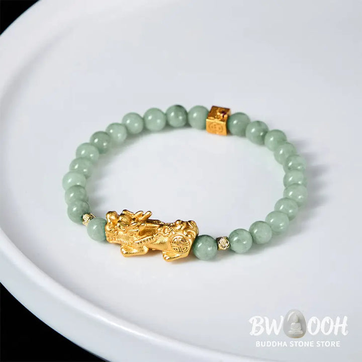 Buddha Stones Golden Pi Xiu Charm Jade Luck Prosperity Beaded Bracelet - Bracelet